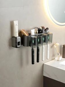 SXH Electric Toothbrush Holder Cup Holder Rack Punch-Free Wall-Mounted Bathroom Bathroom Mouthwash Cup Wall-Mounted Rack