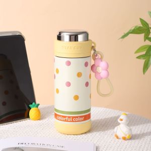 แก้วเก็บความเย็น แก้วเก็บอุณหภูมิน่ารัก 500ml รุ่นเดซี่ แก้วน้ำ สเตนเลส316แท้ มีฝาปิดสแตนเลส พร้อมพวงกุญแจดอกไม้ซิลิโคน สีน่ารักสดใส เก็บความเย็น ความร้อน [Piggiethin]