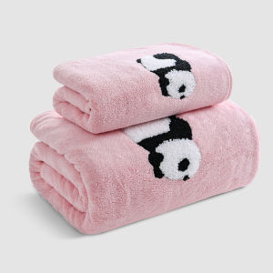 Cartoon Family Shower Towels Panda Style Coral Fleece Absorbent Hanging Hand Hair Face Bath Towel Set Bathroom 2Pcs2026
