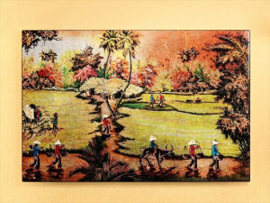 Tranh sơn mài - ĐỒNG QUÊ - Nền dát vàng/ bạc size 20x30 cm hàng xuất khẩu nhiều mẫu