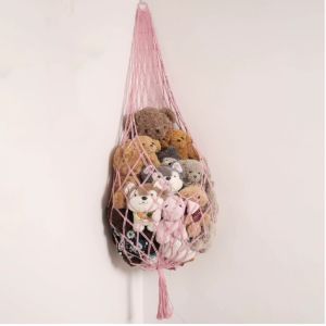 Bedroom decorationHand woven storage net bag cotton rope decoration Wall facing doll storage swing net bag