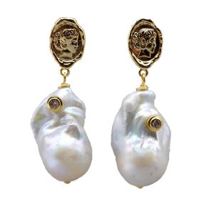 Bohemian18K ทอง-ธรรมชาติไม่สม่ําเสมอไข่มุกสไตล์จี้บาโรกต่างหูเครื่องประดับชุบต่างหูสุภาพสตรีเซ็กซี่ของขวัญ