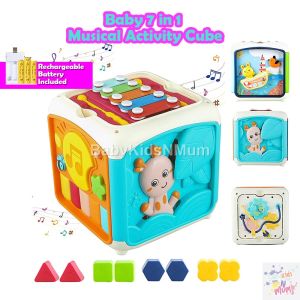 Chinese English Music 7 In 1 Electrical Activities Cube Multifunction Puzzle 7 Sided Musical Toys Early Interactive Toys Rechargeable Battery