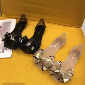 [Free Shipping] Floral Sandals For Women Open-Toed Flat Summer Casual Beach Shoes Crystal Transparent Plastic Fashion Jelly Rain Shoes