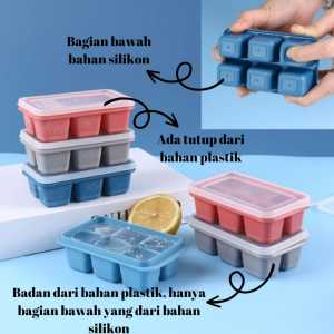 CETAKAN ES BATU KOTAK SILIKON + TUTUP 6 14 24 36 / 33 BULAT PLASTIK JELLY DENGAN TUTUP