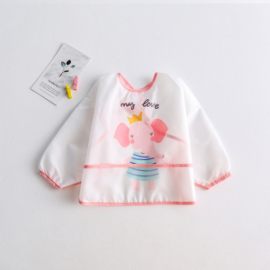 เสื้อกันเปื้อนเด็กแขนยาว ผ้าโพลีเอสเตอร์นิ่มกันน้ำ มีกระเป๋ารองเศษอาหาร ตัวช่วยมาแล้วใช้ ได้ตั้งแต่เด็กอ่อน - เด็กอนุบาล