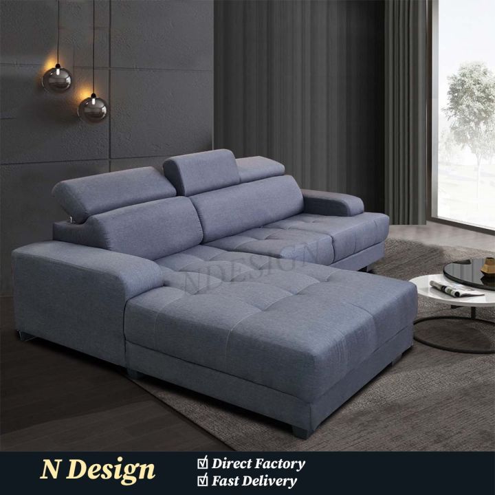 N Design Modern L Shape Sofa Sofa Ruang Tamu Canvas Sofa Fabric