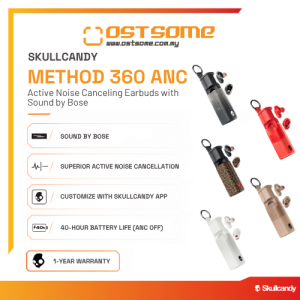 Skullcandy Method 360 ANC Active Noise Canceling Earbuds - True Wireless Earbuds Sound by Bose Active Noise Cancellation Bluetooth Secure Fit Music & Calls
