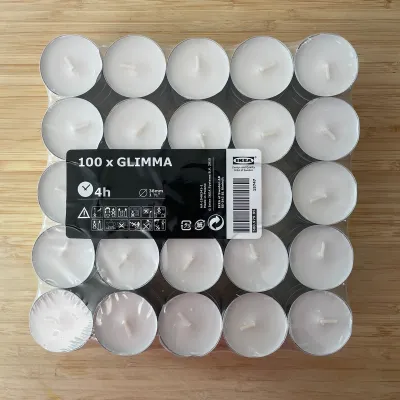 GLIMMA Unscented Tealight (Set of 100) & (Set of 24) Unscented Candle in Metal Cup Decoration Lilin