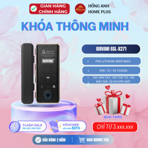 Khóa thông minh vân tay cửa kính Giovani GSL X271 app wifi face id chống nước cao cấp IP56