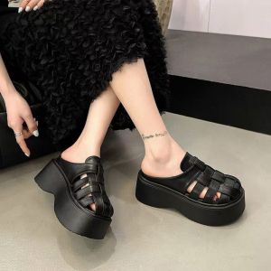 [Free Shipping] Jin Bukang Woven Toe-Cap Half-Slipper WomenS Shoes 2026 Spring/Summer New Style Platform Thick-Soled Hollow Versatile Shoes