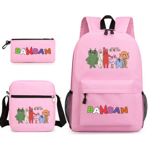 ZEEMIN Halloween Christmas 3PCS-Set Garten of Banban Three-piece School Bag Casual Canvas Backpack Male and Female Student Backpack Print