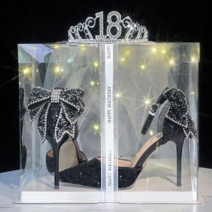 [Free Shipping] Versatile Banquet Shoes For Women New Style With A Bow And Rhinestone Embellishments Eye-Catching And Sparkling Perfect For Dates