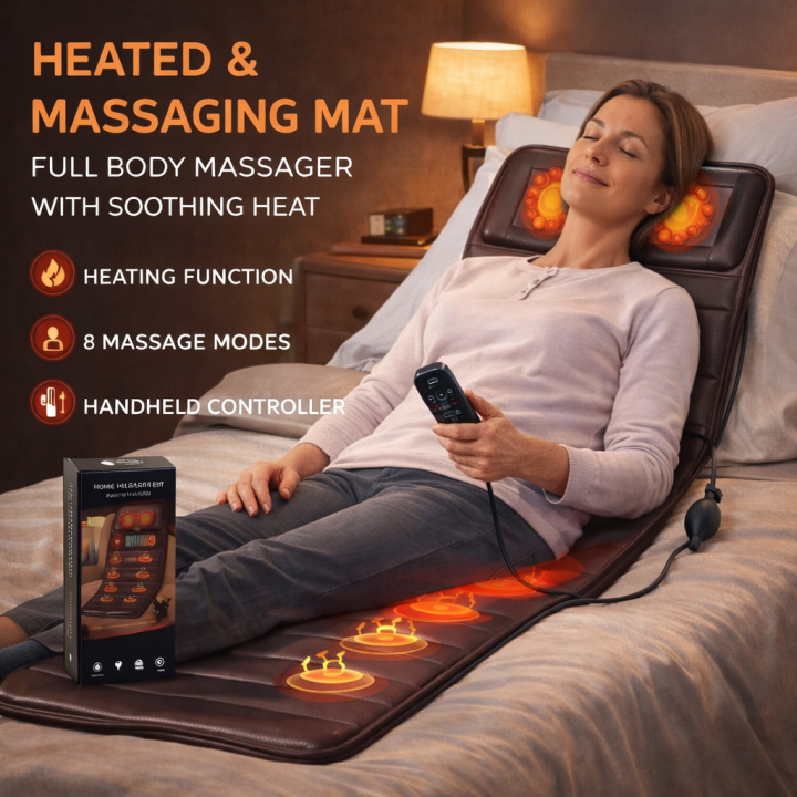Portable Full Body Massage Mat with Heat, Full Body 9 Motors Vibrating ...