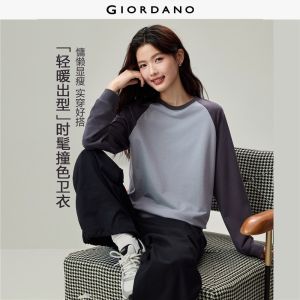 Giordano Beau Monde Women 100% cotton contrast raglan sleeve sweatshirt Free Shipping 13326638