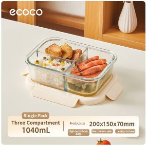 LODER ECOCO High Borosilicate Glass Lunch Box Leak Proof Microwave Safe Food Container Bento Box for Work School Meal