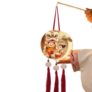 DFVDS น่ารัก โคมไฟเทศกาลกลางฤดูใบไม้ร่วง กลม งานฝีมือ โคมไฟเรืองแสงสไตล์โบราณ ตกแต่ง แบบจีน โคมไฟ LED แบบถือ โรงเรียนอนุบาล