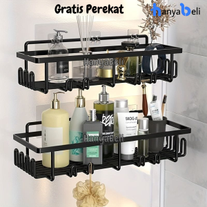 HBS Rak Kamar Mandi Tempel Dinding Keramik Tanpa Bor Rak Persegi Gantung Tempel Dinding Kamar Mandi Bahan Besi