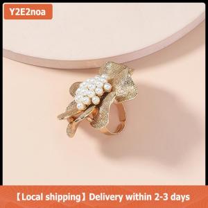 【Local shipping】 Pearl Big Flowers Joint Rings For Women Vintage Metal Adjustable Ring Bridal Wedding Party Jewelry Gift