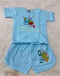Combo 5 Bộ quần áo bé sơ sinh ngắn tay bé trai bé gái cài cúc lệch Vải 100% Cotton nền màu Bossini 0-9kg có tách lẻ 3 bộ