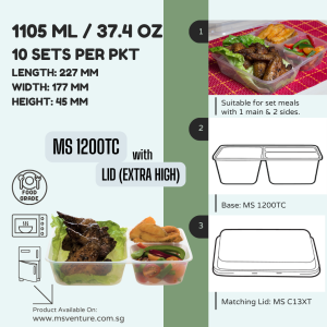 {MSV} 3-4 Compartments Lunch Box Microwavable Plastic Takeaway Anti Leak Durable BPA Free Reusable for Food Storage MS 1200TC MS 1200TS MS 1200QC MS 1300TC MS 1800TC MS 1200A