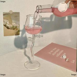 [COD] hegu แก้วไวน์แดงรูปกุหลาบแก้วไวน์รูปกุหลาบพร้อมใบกุหลาบสี150 400มล. ถ้วยค็อกเทลไวน์แดงทรงกุหลาบ