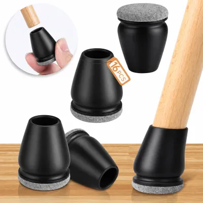 16PCS Black Chair Leg Protectors Foot Cover Diagonal with Thick Wrap Felt Pads Silicone Furniture Table Feet For Hardwood Floors