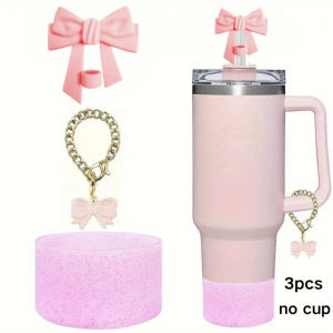3PCS for Stanley Cup Accessories 1PCS Bow Straw Cover Cap 1PCS Water Bottle Protective Bottom Cover 1PCS Stanley Cup Charm Chain