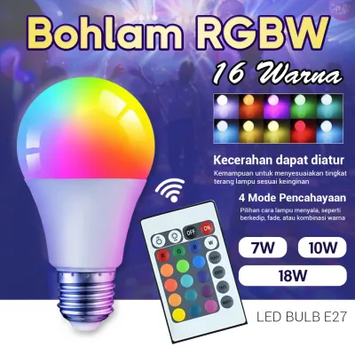Lampu Bohlam LED Smart RGB + Remote Warna Warni 7W 10W 18W 7 Watt E27 SNI Lampu Tidur