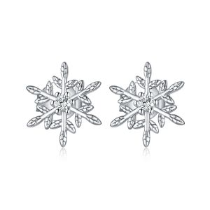 BAMOER Authentic 925 Sterling Silver Romantic Snowflakes Earrings for Women Korean Style Fine Jewelry BSE424