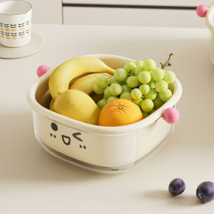 Annies Sphere Cute Drain Basket Double-Layer Design Fruit and Vegetable Bowl and Chopsticks Washing Basin Multi-Functional Large Capacity Inverted Dustproof Fruit Plate