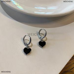 [COD] WEICHENG Fashion Retro Black Color Geometric Heart-shaped Earrings For Women Girls Fashion Hollow Heart Hoop Earrings Jewelry Accessories