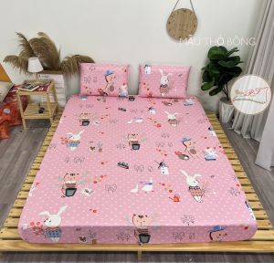 Bộ Ga Chống Thấm Cao Cấp PT  Kèm Vỏ Gối Chất Liệu Organic Bé Tè Lau Là Sạch Không Nóng Bí (Mẫu Thỏ Bông)