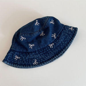 HULEQQI Sunshade Bowknot Cowboy Fisherman Hat Outdoor Big Brimmed Covering Basin Hat Sweet Hiking Y2K Denim Bucket Hat Women