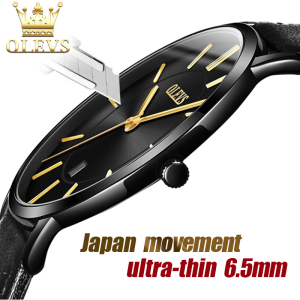 [Sangat Tipis ] OLEVS Jam Tangan Pria Anti Air orii Keren / cowok dewasa elegan mewah Kulit Asli Kaca safir Tahan jatuh dan gores Gerakan Jepang