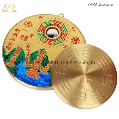 Gương bát quái đồng tranh sơn hải trấn phong thủy trấn nhà hóa giải hướng xấu 16cm đồ thờ cúng phong thủy Diệu TÂM