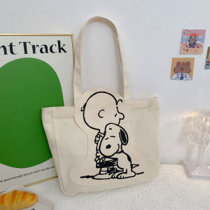 228New Quality Cute Cartoon Snoopy Thicken Woman Large Top-handle Zipper Shoulder Bag Canvas Tote Bag Shopping Bag (Two Colors/Two Patterns)