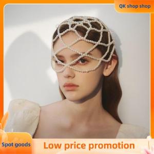 ✨QK shop✨ Fashionable Mesh Hair Accessories Totally Hand-Made Pearl Hat Chain Bridal Head Ornament Tassel Fashion Hair Chain