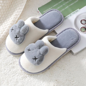 Korean version cute rabbit head couple female thick-soled indoor home warm anti slip wool cotton slippers