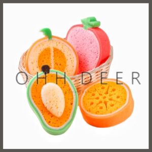 OHHDEER Kawaii Sponge Cleaning Brushes Kitchen Cleaning Tools Fruit Shape Thickness Dish Brush Cute Kitchen Accessories水果海绵刷