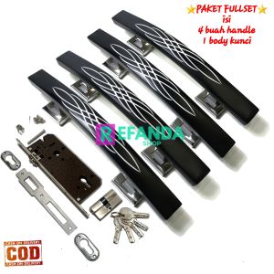 2buah gagang handle tarikan pintu dan slot rumah kunci untuk daun pintu 2 pintu depan model kupu tarung rumah minimalis