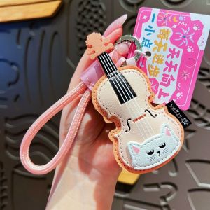 CHUAN PU Leather Leather Keychain Piano Shape Black Cat Black Cat Keychain Portable Guitar Shape Musical Instrument Keychain For Friend Gift