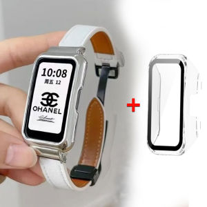 Dây đeo bằng da dải đồng hồ Khóa cho Huawei Band 11 Pro với hộp bảo vệ màn hình cho Huawei band 11 10 9 8 vòng đeo tay