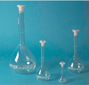 VOLUMETRIC FLASK CLEAR WITH GLASS STOPPER AMBER PRINT GRADE B