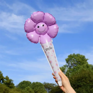 Balon foil pentungan  karakter motif bunga daisy warna warni