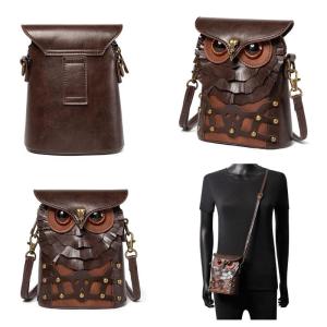 Womens Cartoon Owl Shoulder Bag Girls PU Leather Crossbody Bag Cute Purse Medieval Messenger Bag for Daily Travel