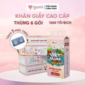 Thùng 6 bịch Khăn Giấy Gumi treo tường tiện lợi an toàn Giấy ăn Gumi (Tặng kèm 3 móc treo tường)