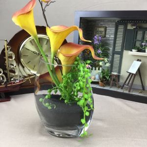 OrientalFineArt ดอกไม้พร้อมแจกัน คาล่าลิลลี่สีส้มจัดในแก้วทรงโมเดิร์น แจกันดอกไม้ประดิษฐ์ เกรดพรีเมี่ยม