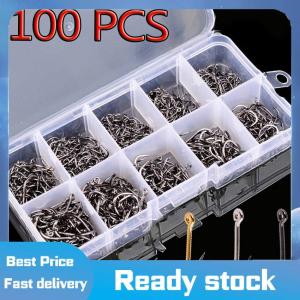 Sports🚴🏻♀️ 100Pcs Móc Câu Cá Đặt Thép Carbon Vòng Tròn Duy Nhất Câu Cá Móc Bay Câu Cá Chép JIP Có Dây Thép Không Gỉ Cá Chép Cá Chép Phụ Kiện