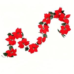 WEANBU Red Christmas Garland Decoration Realistic Soft Large Poinsettia Vine Holiday Vintage Artificial Flowers Room